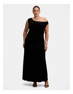 Winslet Off Shoulder Velvet Gown in Black
