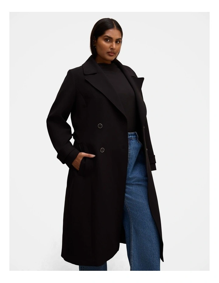 Remi Buttoned Trench Coat in Black image 3