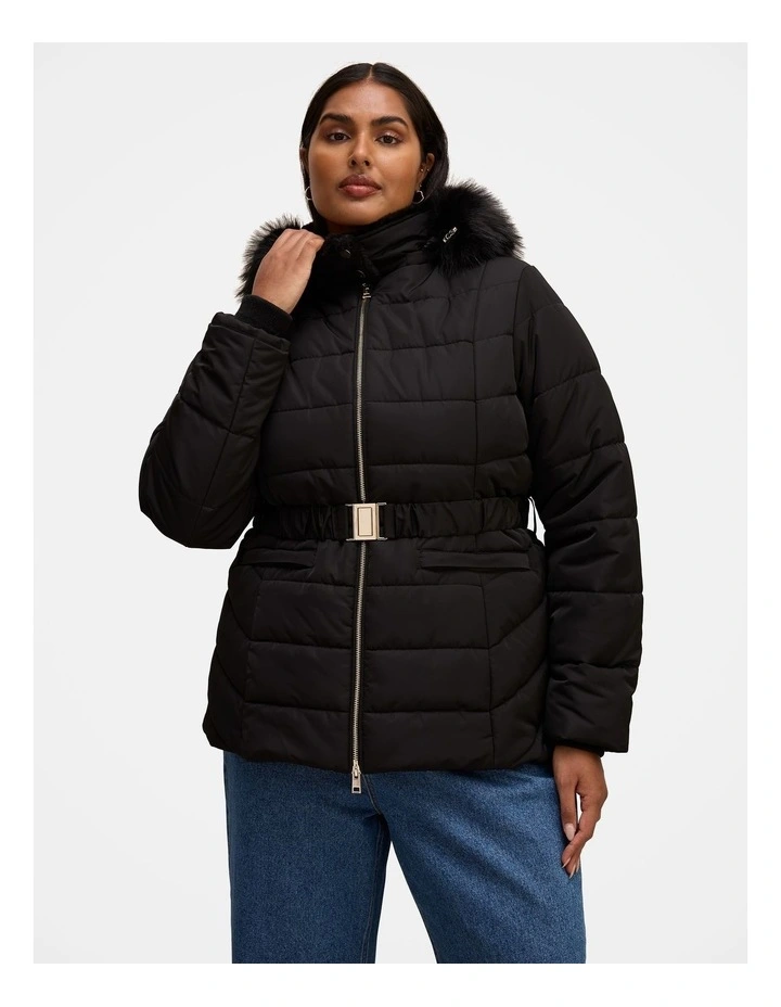 Macey Short Puffer Jacket in Black image 1