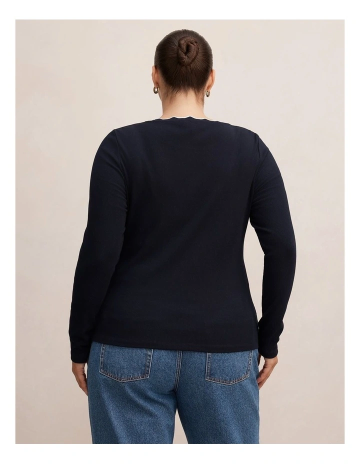 Rebecca Scallop Long Sleeves Top in Navy image 2