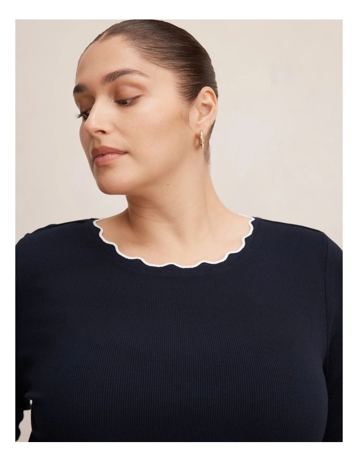 Rebecca Scallop Long Sleeves Top in Navy image 4