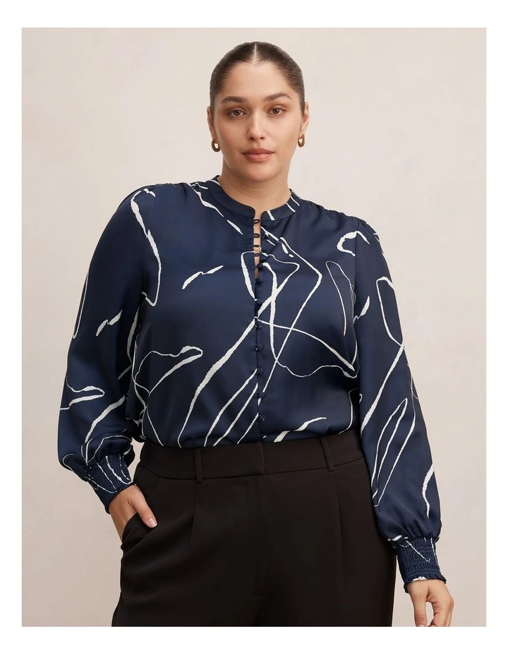 Savannah Button Up Blouse in Navy image 1