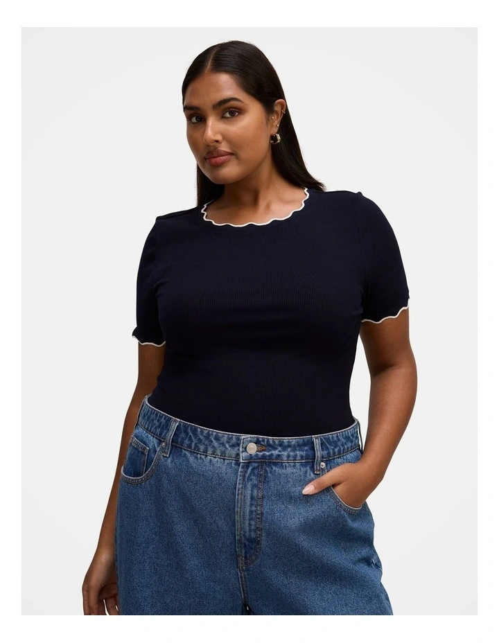Rebecca Scallop Trim T-shirt in Navy image 1