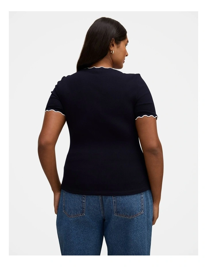 Rebecca Scallop Trim T-shirt in Navy image 2