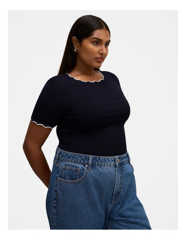Rebecca Scallop Trim T-shirt in Navy image 3