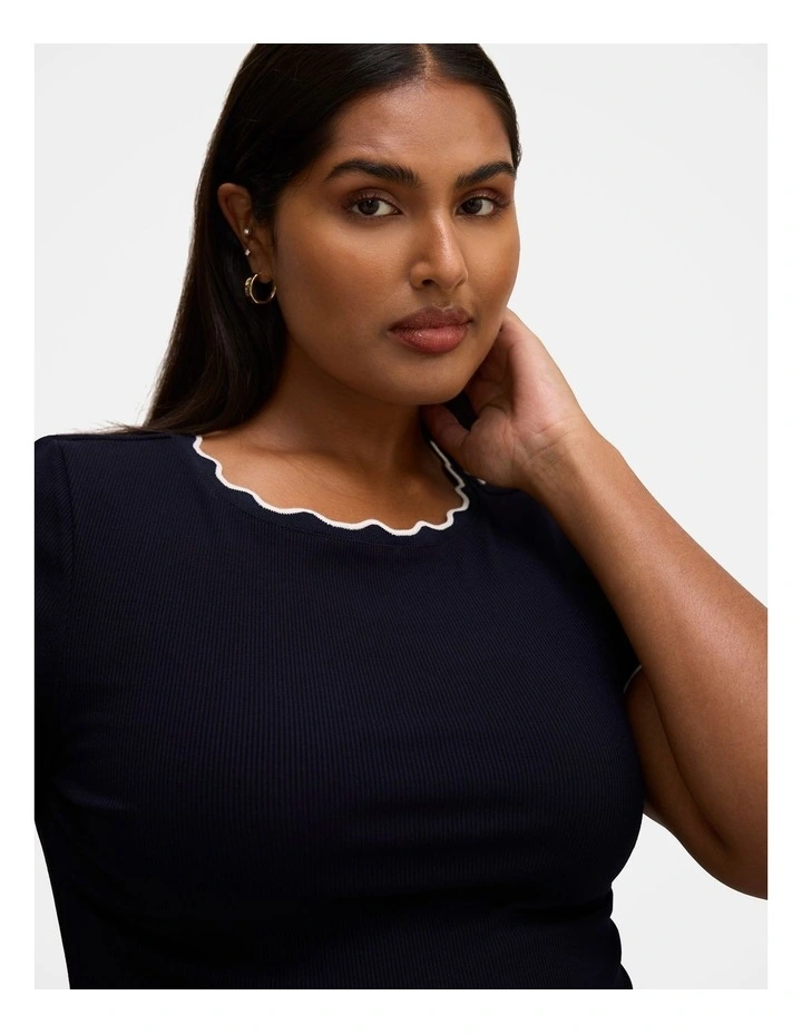 Rebecca Scallop Trim T-shirt in Navy image 4
