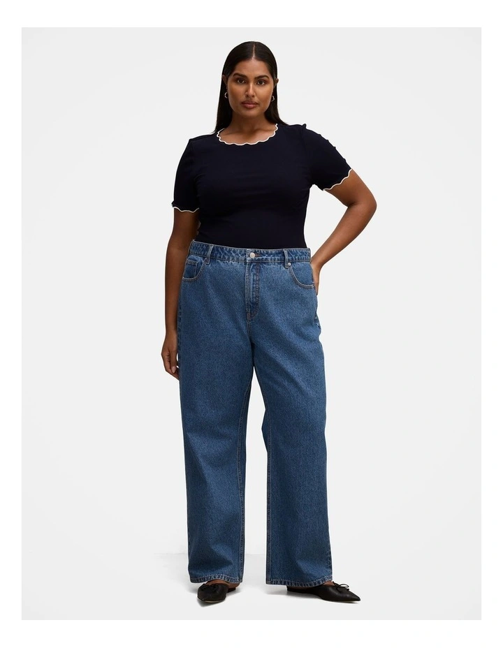 Rebecca Scallop Trim T-shirt in Navy image 5