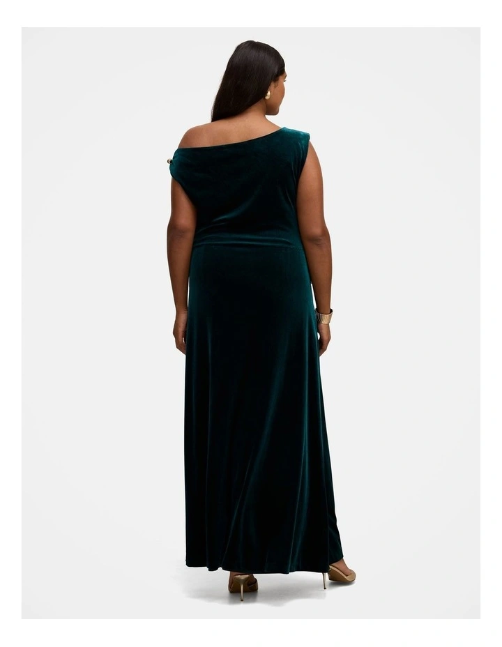 Winslet Off Shoulder Velvet Gown in Green image 2