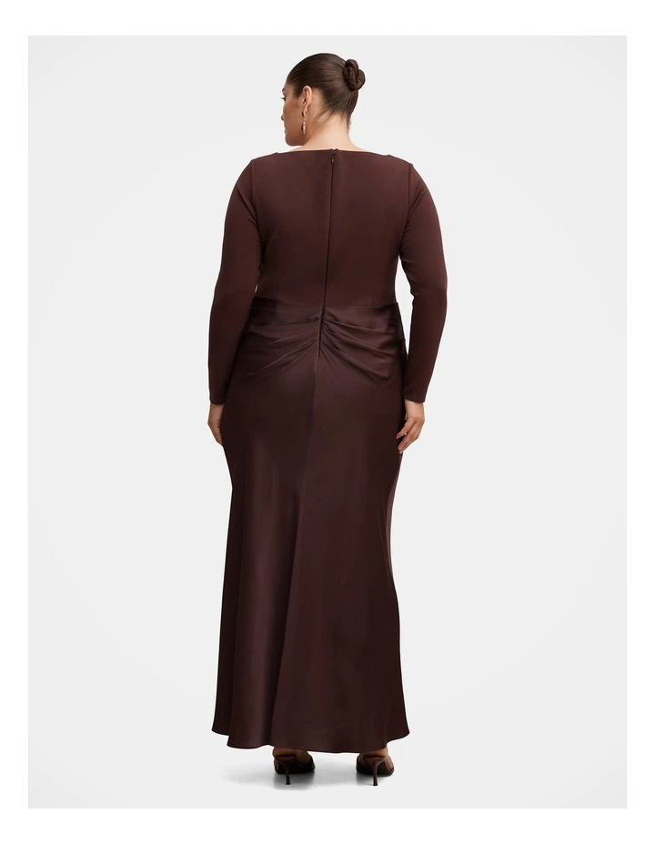 Briella Boat Neck Drape Maxi Dress in Brown image 2
