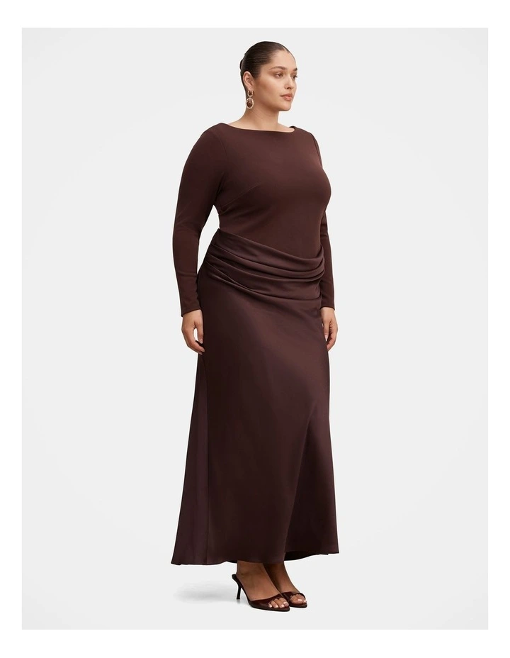 Briella Boat Neck Drape Maxi Dress in Brown image 3