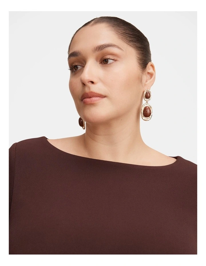 Briella Boat Neck Drape Maxi Dress in Brown image 4