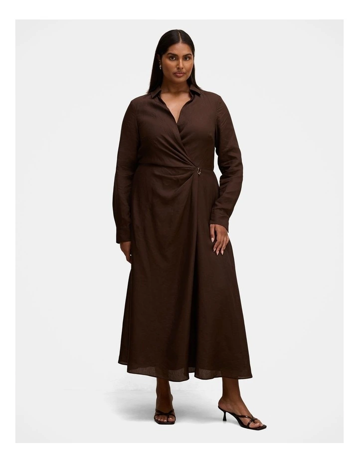Francesca Button Shirt Midi Dress in Chocolate image 1