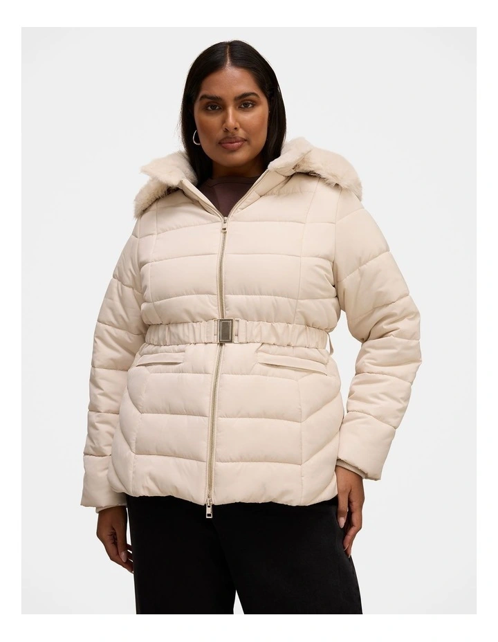 Macey Short Puffer Jacket in Cream image 1
