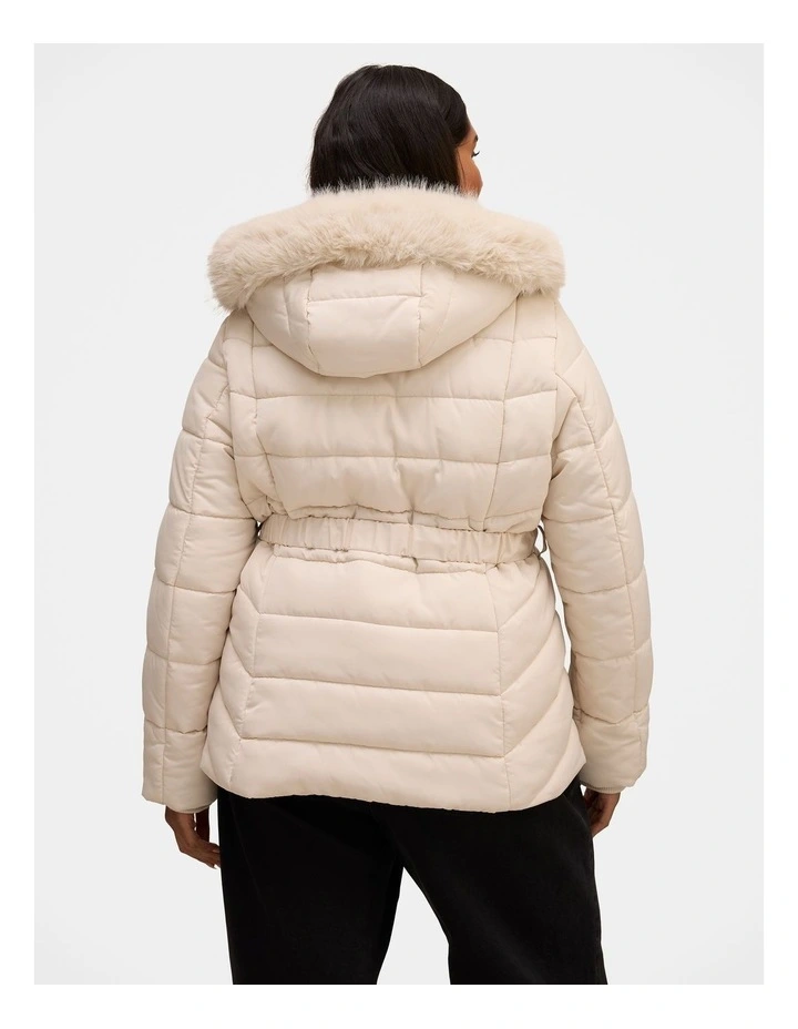 Macey Short Puffer Jacket in Cream image 2