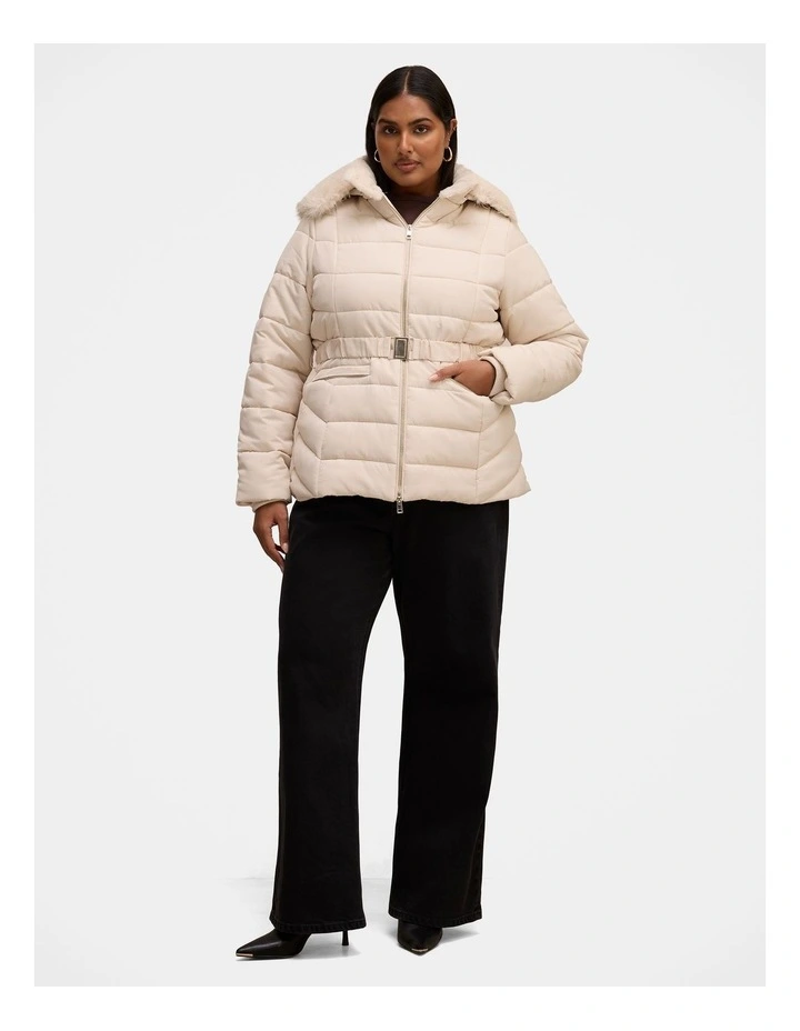 Macey Short Puffer Jacket in Cream image 5