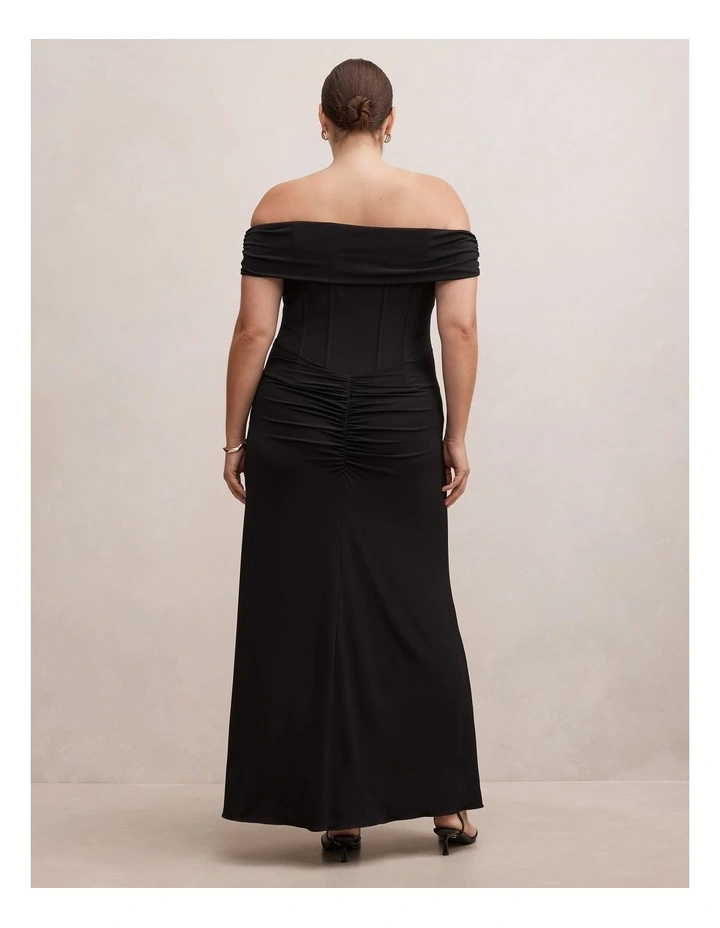Ania Ruched Bardot Maxi Dress in Black image 2