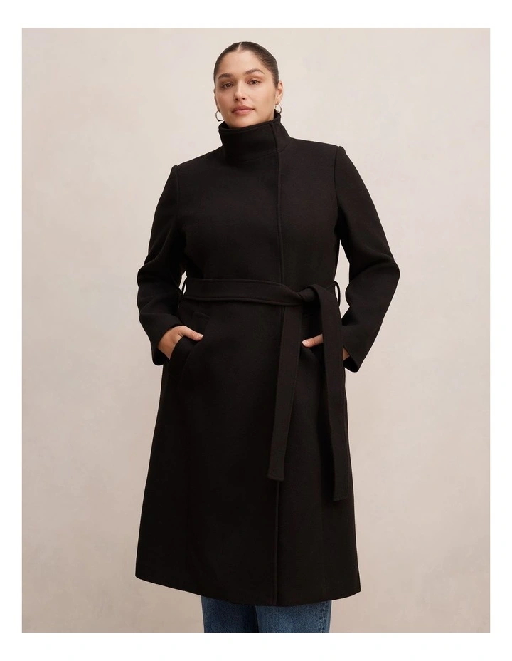 Phoebe Funnel Neck Coat in Black image 1