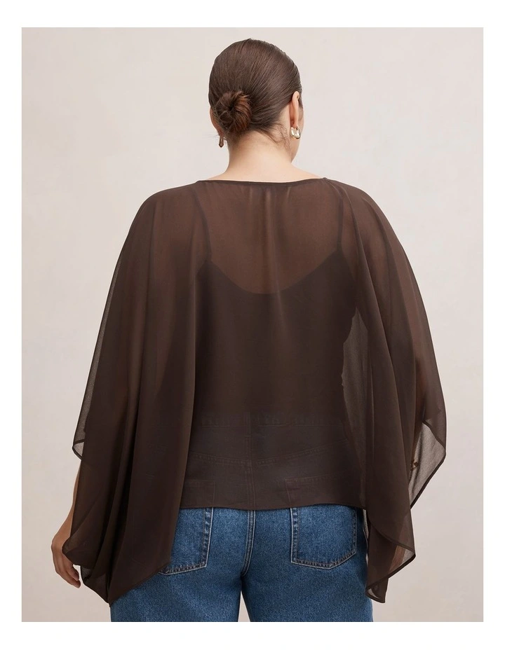 Gia Curve Sheer Cape in Brown image 2