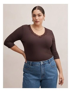 Selena Trim Lace Top in Brown
