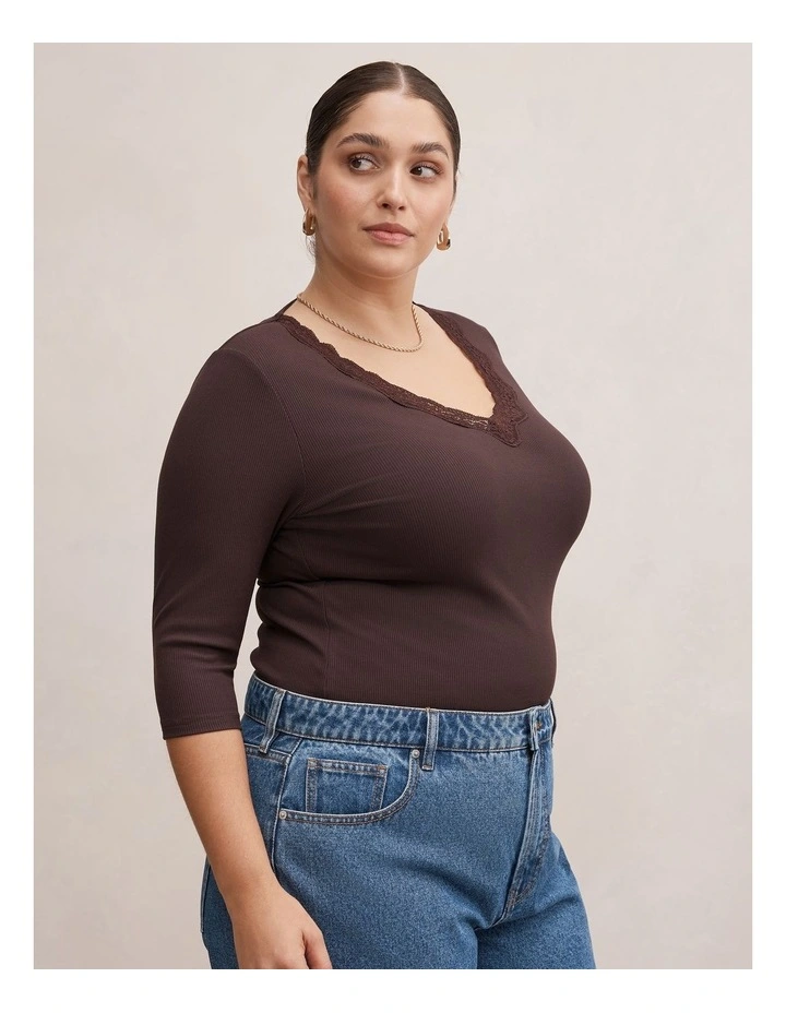 Selena Trim Lace Top in Brown image 3