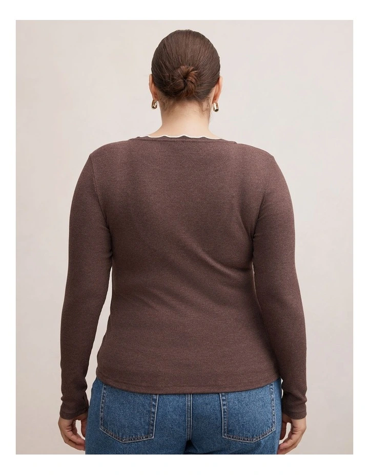 Rebecca Scallop Long Sleeves Top in Brown image 2