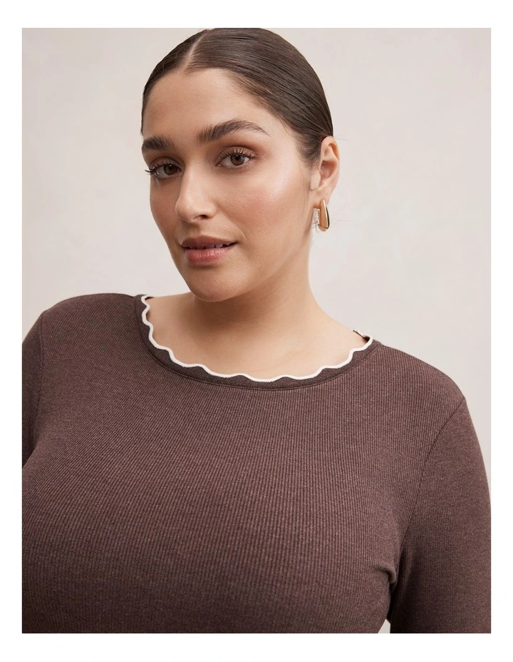 Rebecca Scallop Long Sleeves Top in Brown image 4