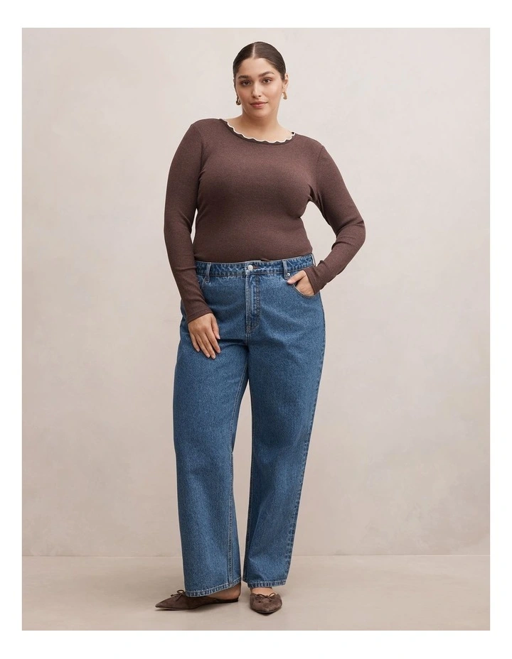 Rebecca Scallop Long Sleeves Top in Brown image 5