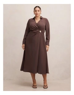 Francesca Shirt Midi Dress in Brown