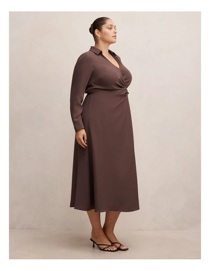 Francesca Shirt Midi Dress in Brown image 3