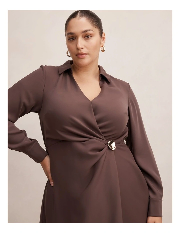 Francesca Shirt Midi Dress in Brown image 4
