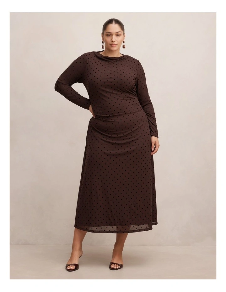 Bonnie Mesh Midi Dress in Brown image 1