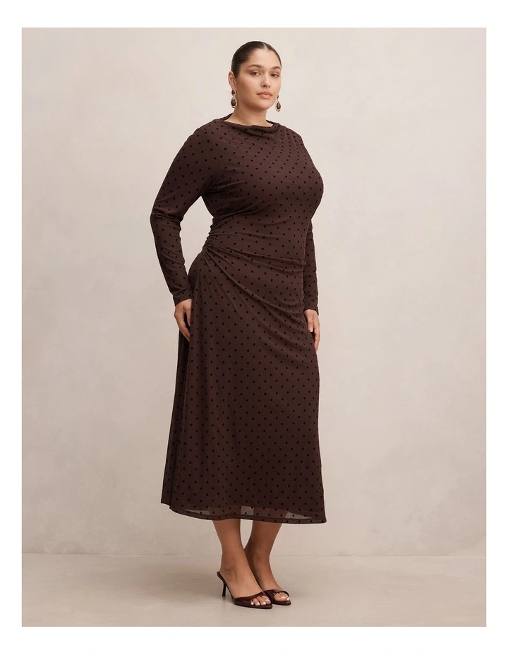 Bonnie Mesh Midi Dress in Brown image 3