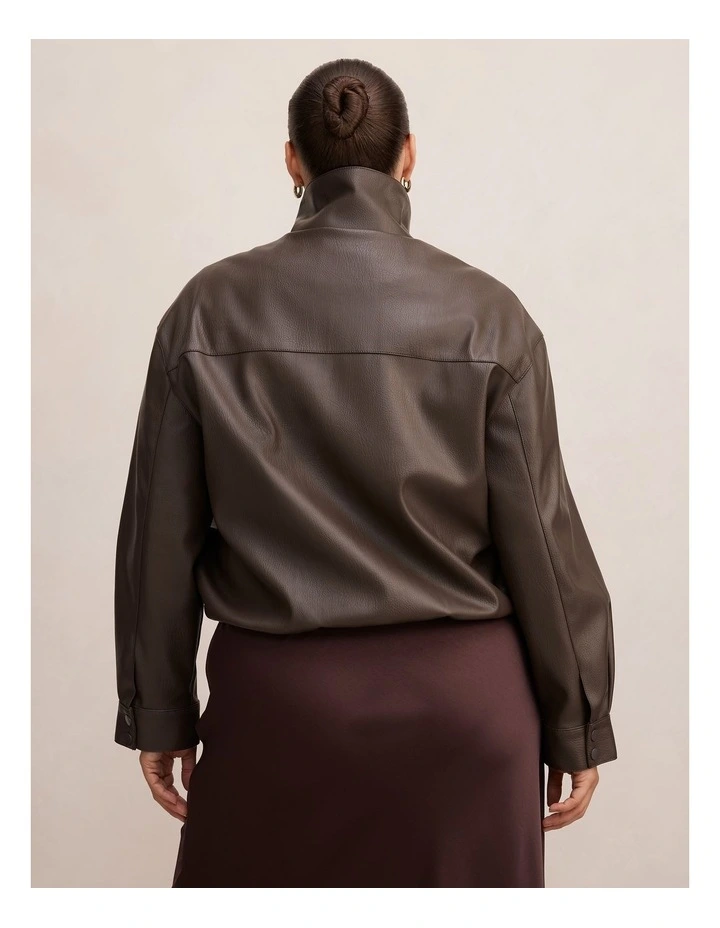 Angela Oversized Polyurethane Bomber Jacket in Brown image 2