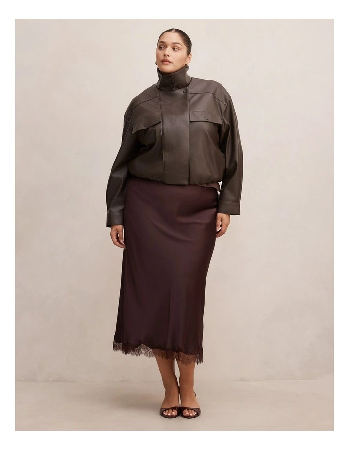 Angela Oversized Polyurethane Bomber Jacket in Brown image 5