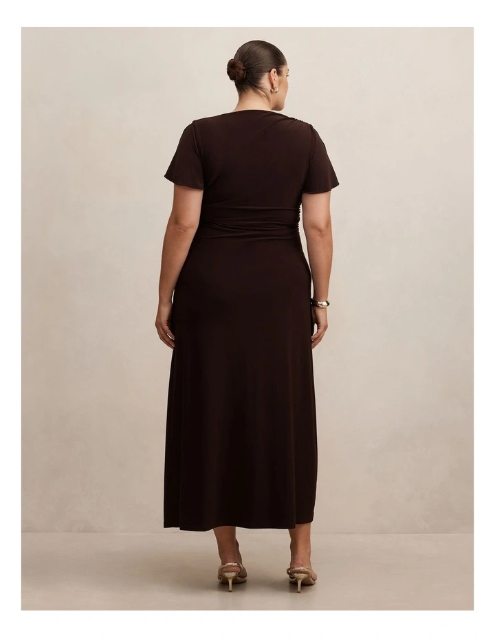 Fiora Short Sleeves Hardware Midi Dress in Brown image 2