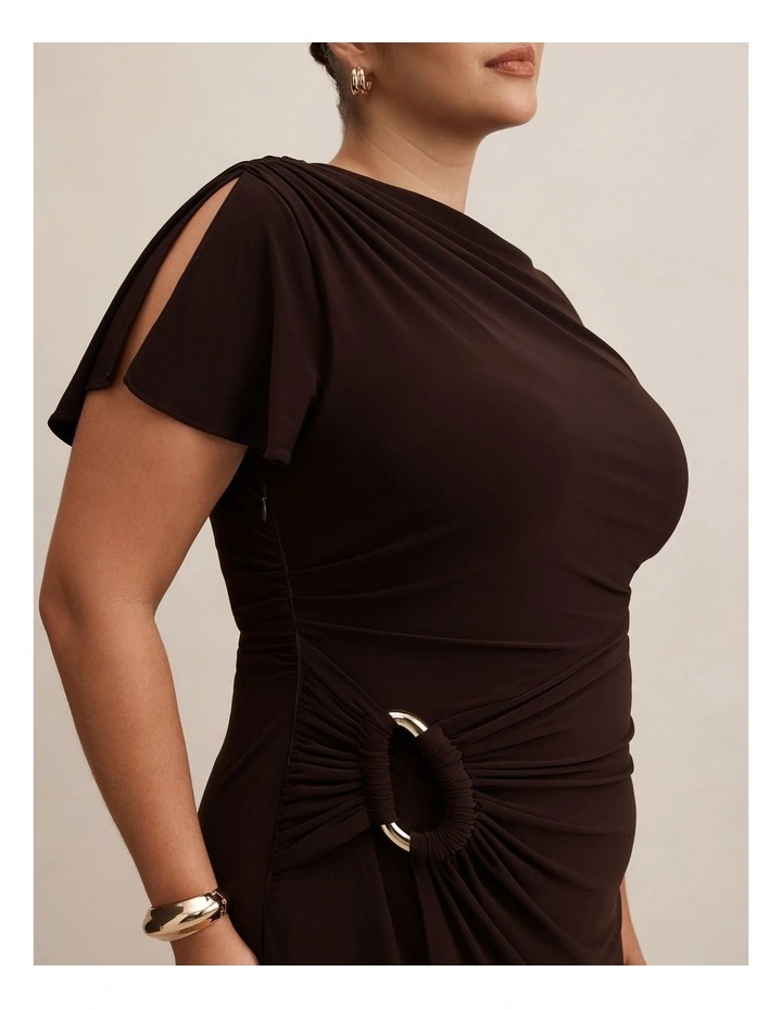Fiora Short Sleeves Hardware Midi Dress in Brown image 4