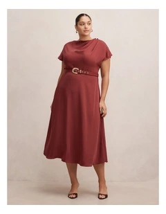 Kylee Button Neck Dress in Red
