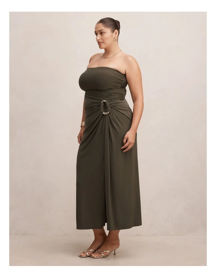 Keely Strapless Jersey Maxi Dress in Green image 3