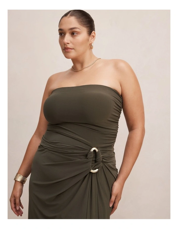 Keely Strapless Jersey Maxi Dress in Green image 4