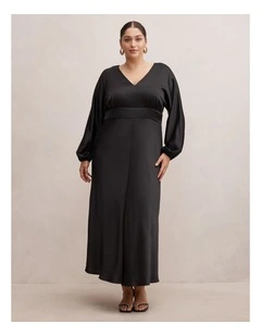 Vera Draped Batwing Maxi Dress in Black