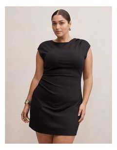 Carly Sleeveless Tuck Mini Dress in Black
