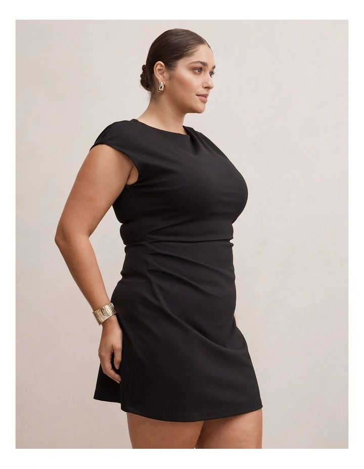 Carly Sleeveless Tuck Mini Dress in Black image 3