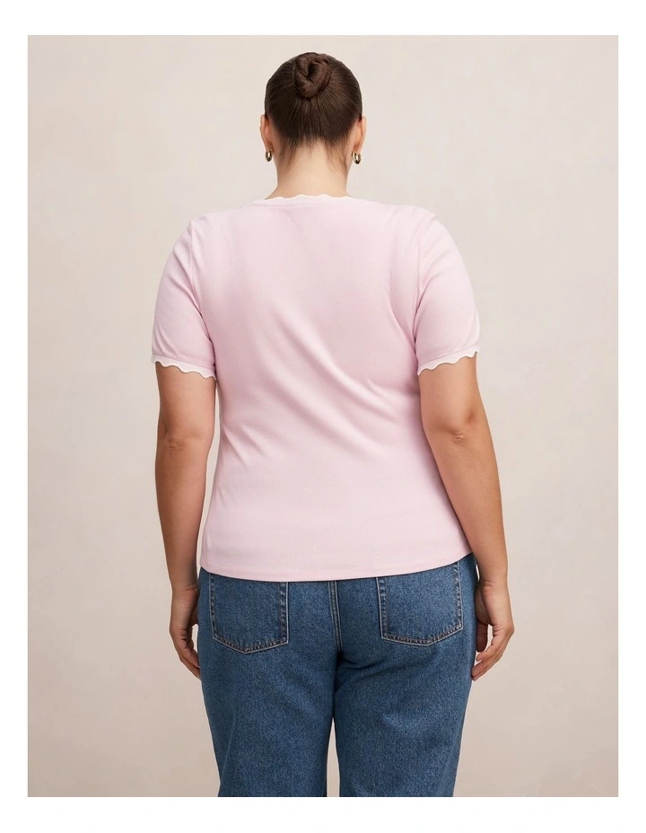 Rebecca Scallop Trim T-Shirt in Pink image 2