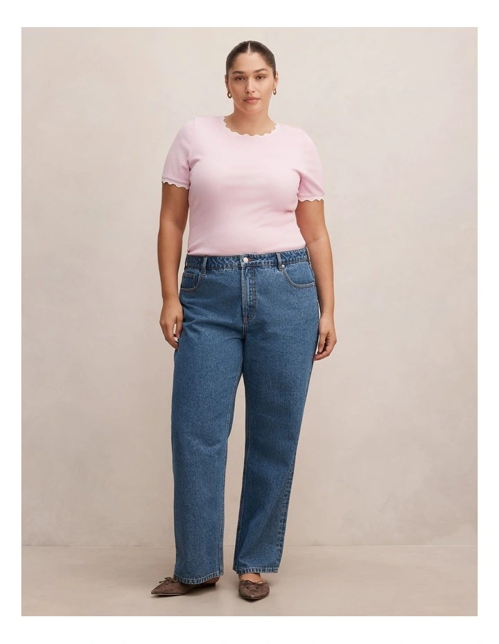 Rebecca Scallop Trim T-Shirt in Pink image 5