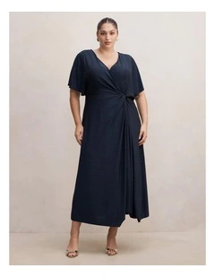 Laura Draped Metallic Dress in Navy