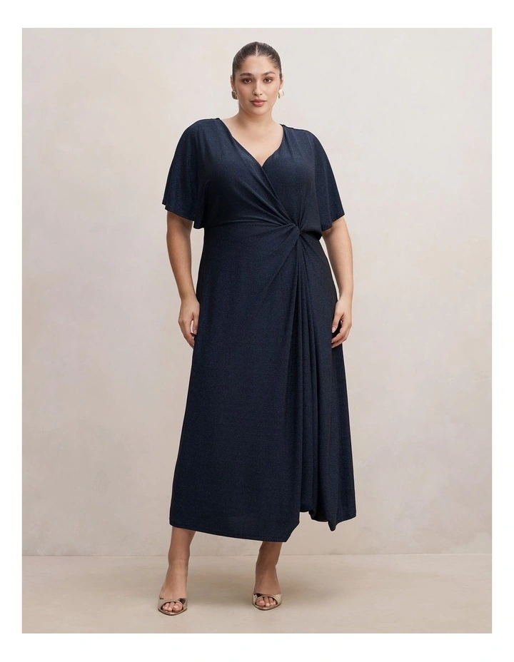 Laura Draped Metallic Dress in Navy image 1