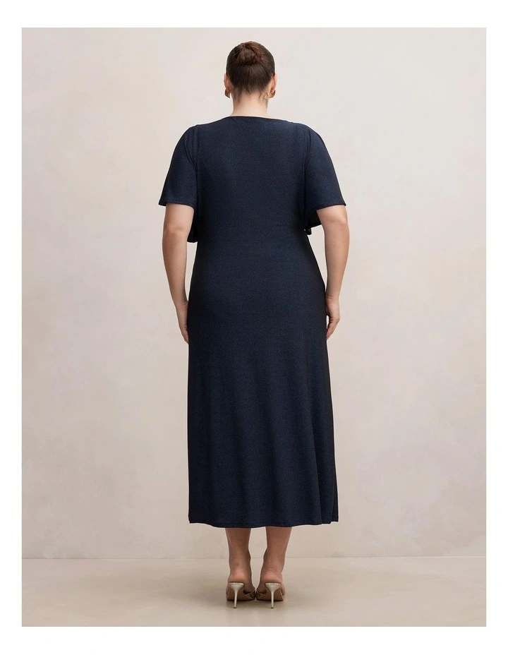Laura Draped Metallic Dress in Navy image 2
