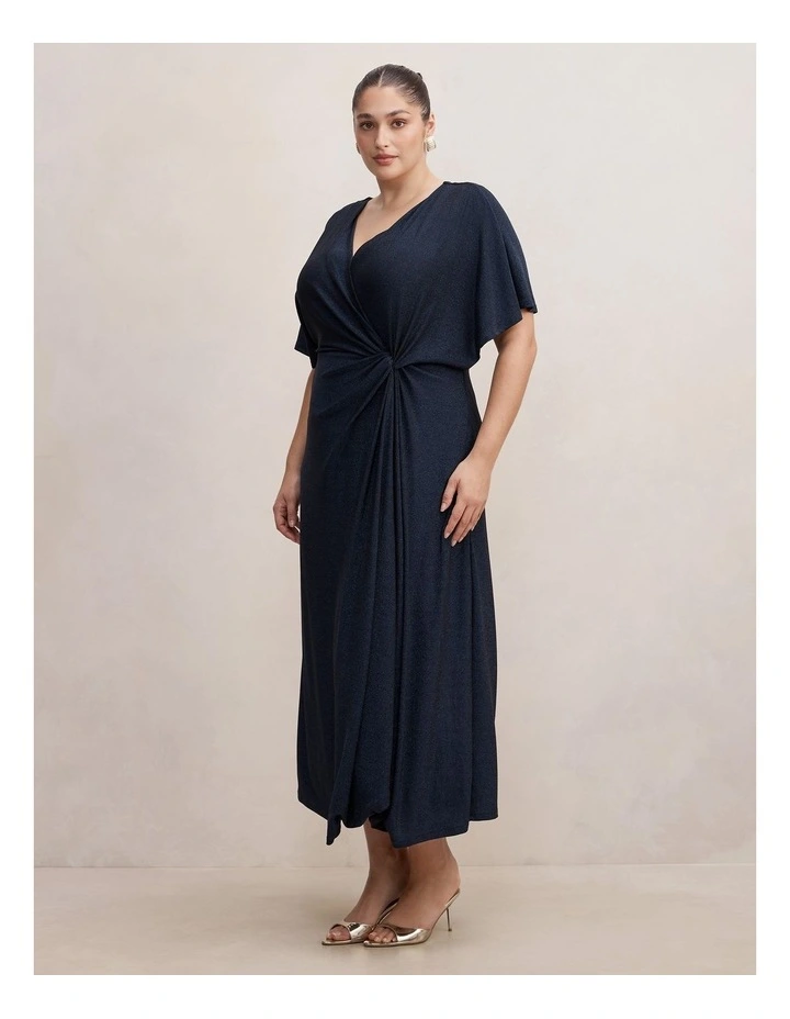 Laura Draped Metallic Dress in Navy image 3