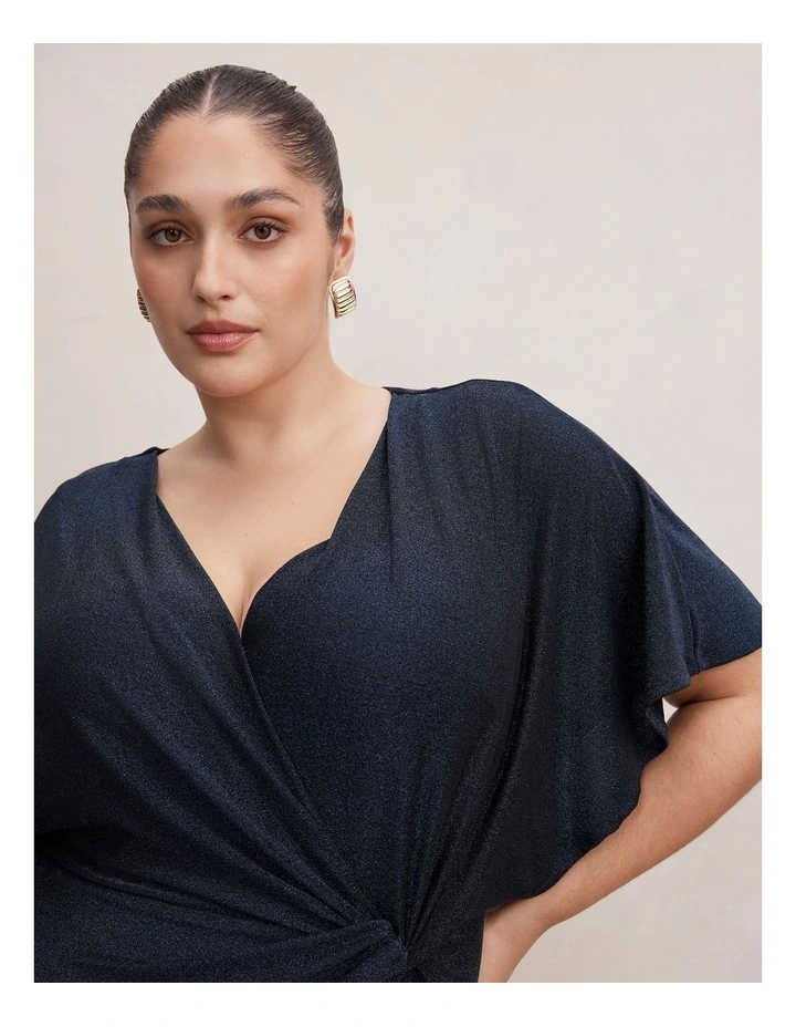 Laura Draped Metallic Dress in Navy image 4