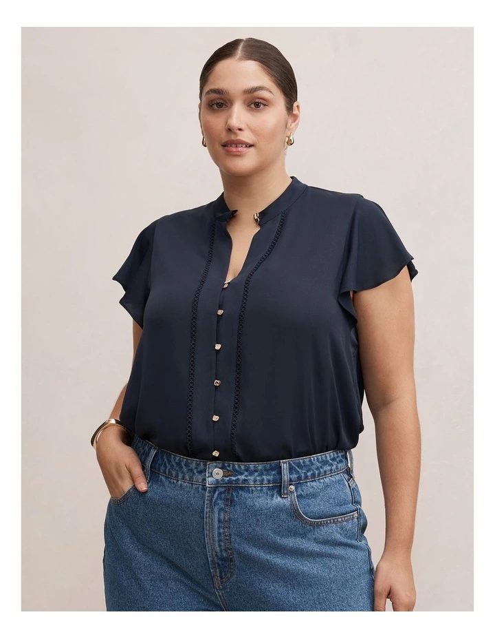 Jennie Flutter Sleeves Blouse in Navy image 1